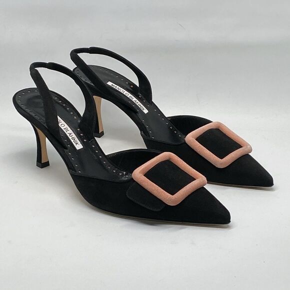 Manolo Blahnik Maysli Suede Buckle Slingback Pumps size 39.5 - Picture 6 of 13